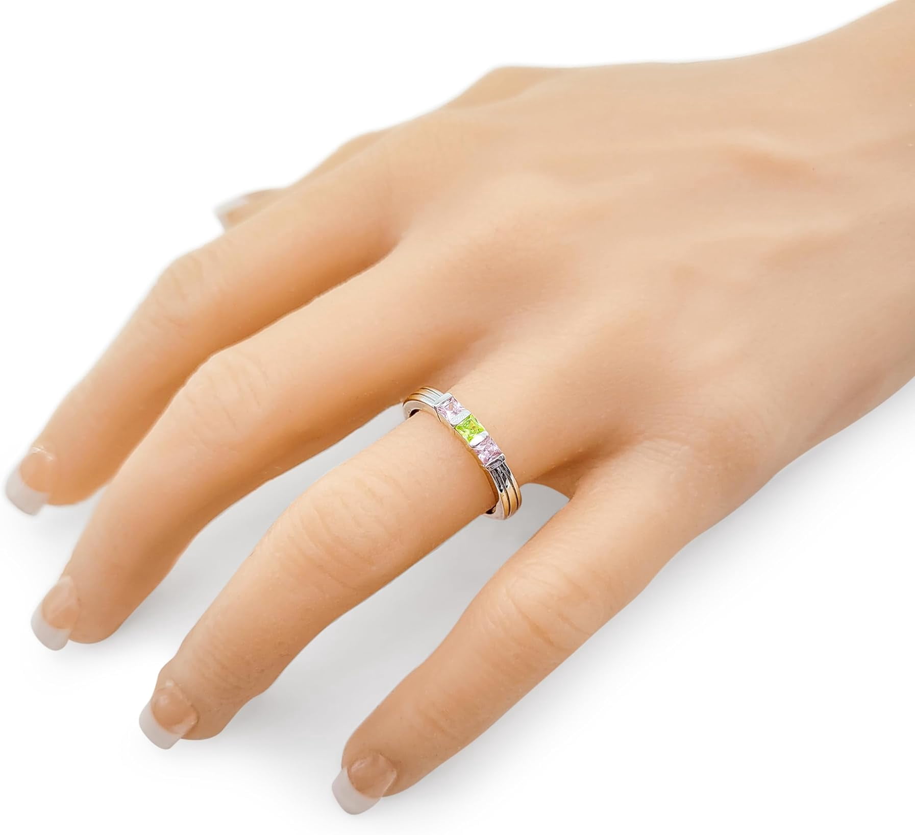 Nana Princess Channel Set 10k White Gold Mother Ring 1-6 Stone for Women - Size 6.5 -Stone 1