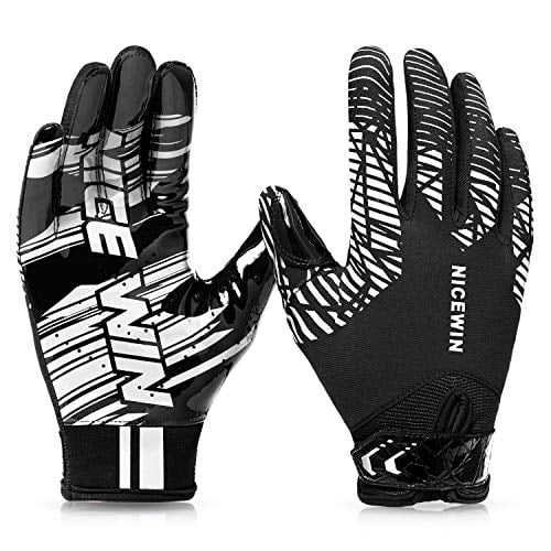 NICEWIN Football Gloves Youth Receiver Gloves for Kids Black Large 