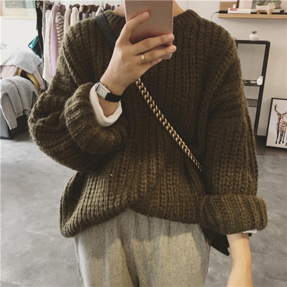 Womens Long Sleeve Chunky Knit Pullover Sweater Tops, Women's Winter  Oversized Loose Solid Color Sweater, Crewneck Sweaters, Women's Cable Knit Pullover  Jumper Tops - Walmart.com