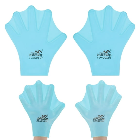 Uxcell 1 Pair Silicone Swimming Gloves Webbed Finger Frog Type Small Gloves Blue