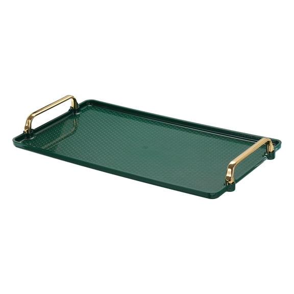 Uxcell Plastic Serving Tray with Golden Handle, 16.1" x 8.7" Modern Rectangular Decorative Tray, Green