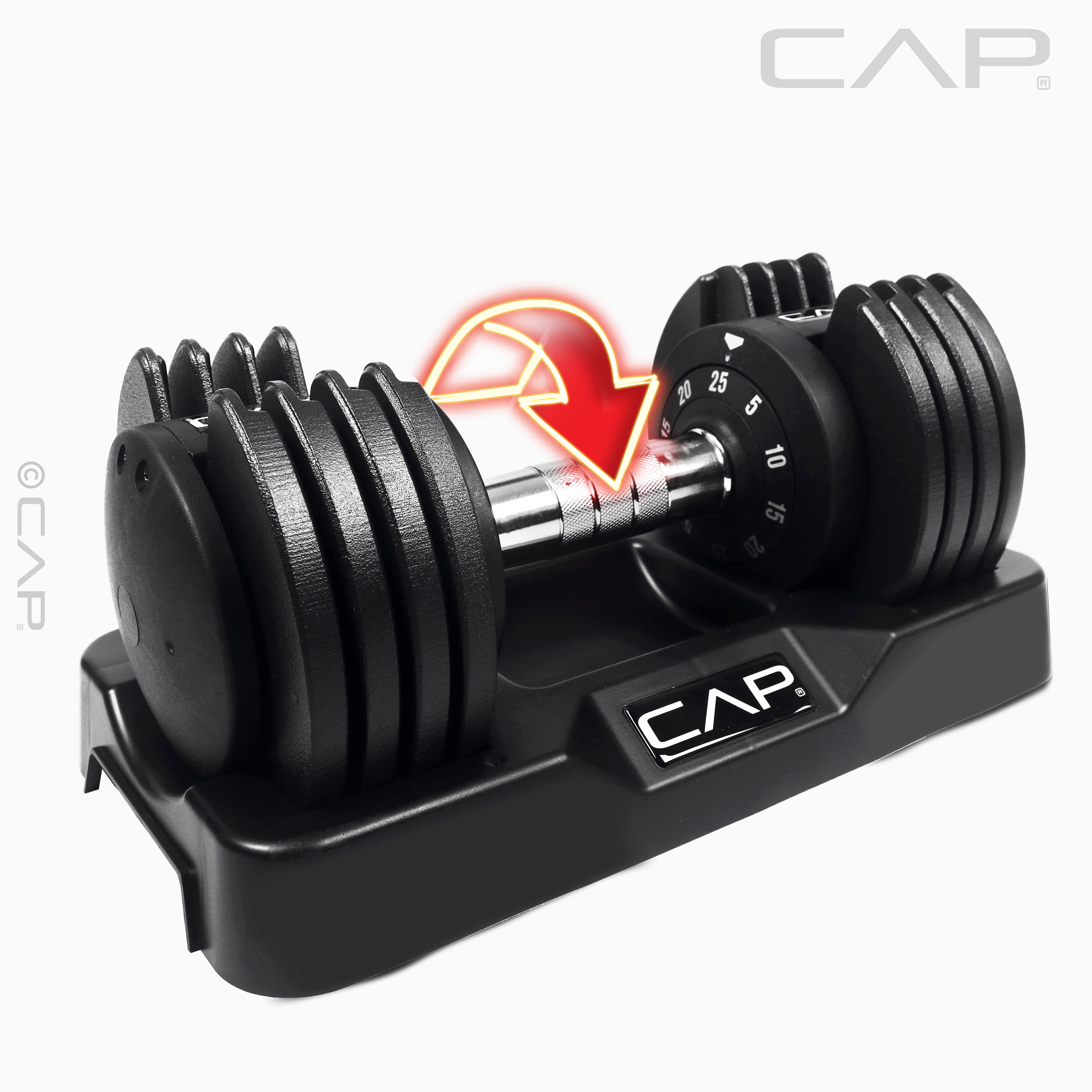 CAP Barbell 25 lb Adjustable Dumbbell Set, Quick Select Adjustability from 5-25 lb, Pair, Black - 25lb,pair