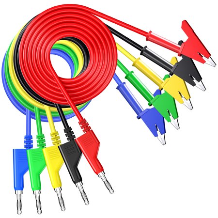 ELECTCHN 5PCS Test Leads 4mm Stackable Banana Plug to Crocodile Alligator Clips Flexible Cable Wire 3.3ft/1m for Multimeter Electrical Testing