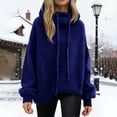 thumbnail image 2 of Comdrip Fall Sweaters for Women 2025 Pile Collar Lazy Style Sweater for Women Solid Color Loose Thick Sweater Top Turtleneck Loose Sweater Ladies Sweaters, Navy M, 2 of 4