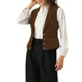 thumbnail image 4 of Allegra K Women's Velvet Waistcoat Casual Sleeveless Button Down Blazer Vest M Coffee, 4 of 5