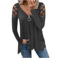 thumbnail image 2 of Mode Femme T-Shirt à Manches Longues Col en V Automne Blouse Unie avec Fermeture Éclair, 2 of 5
