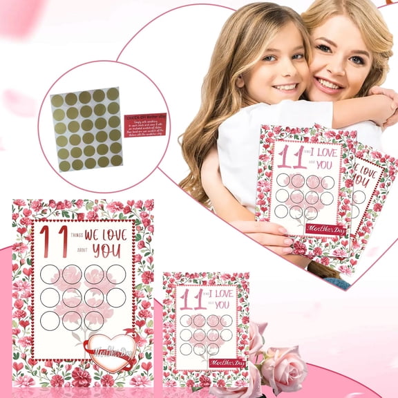 KUNPENG Mother Day Gifts 11 Things I Love About You Scratch Off Card, Interactive DIY Mothers Day Gift for Mom from Daughter Son Kids, Floral Personalized Mother's Day Keepsake Card, Pink