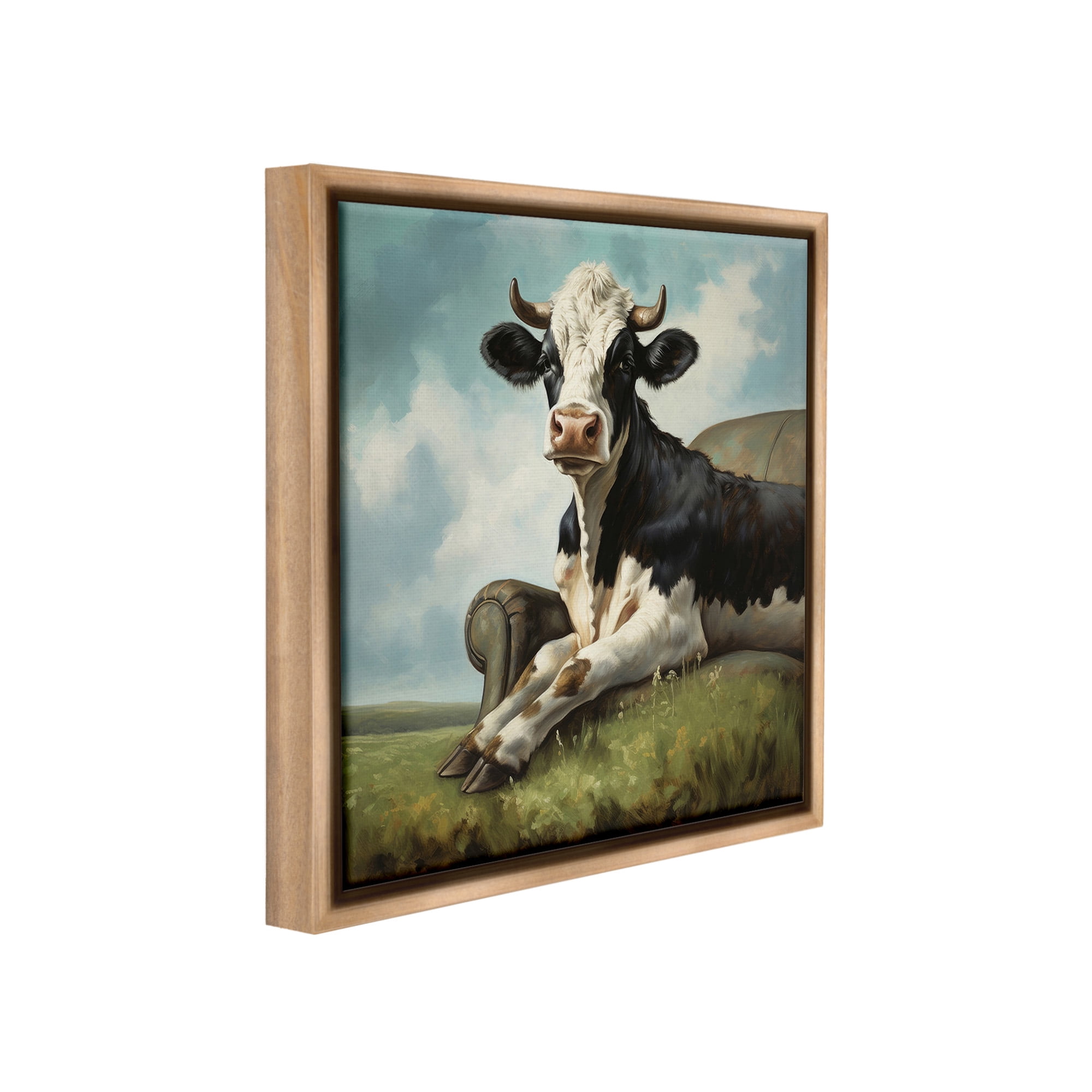 Stupell Industries Cow on Country Couch Animals & Insects Painting Brown Floater Framed Canvas Art Print Wall Art, 25 x 25