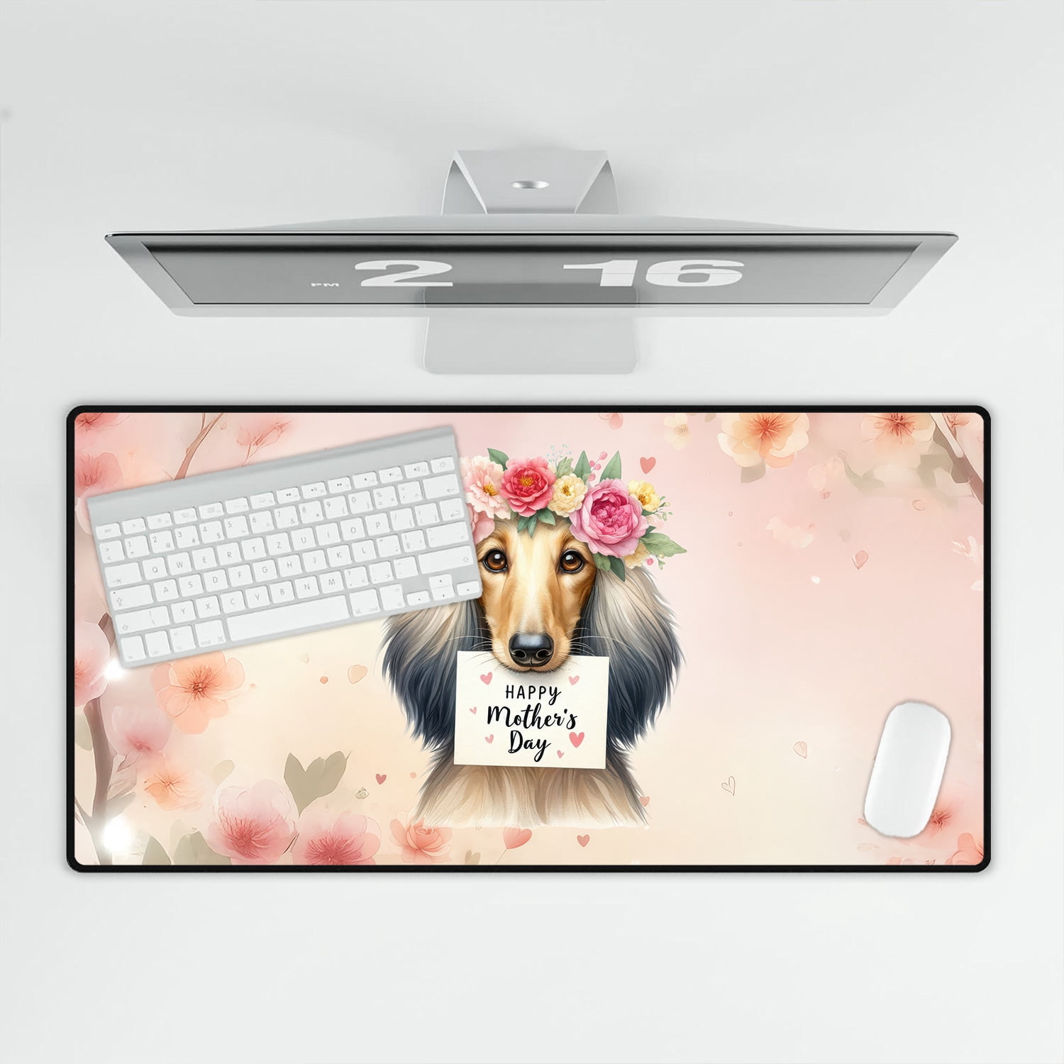Happy Mother's Day Afghan Hound with Flower Crown and Greeting Card Desk Mat Full Keyboard Mouse Pad Dog Lover Large Mousepad - 13004