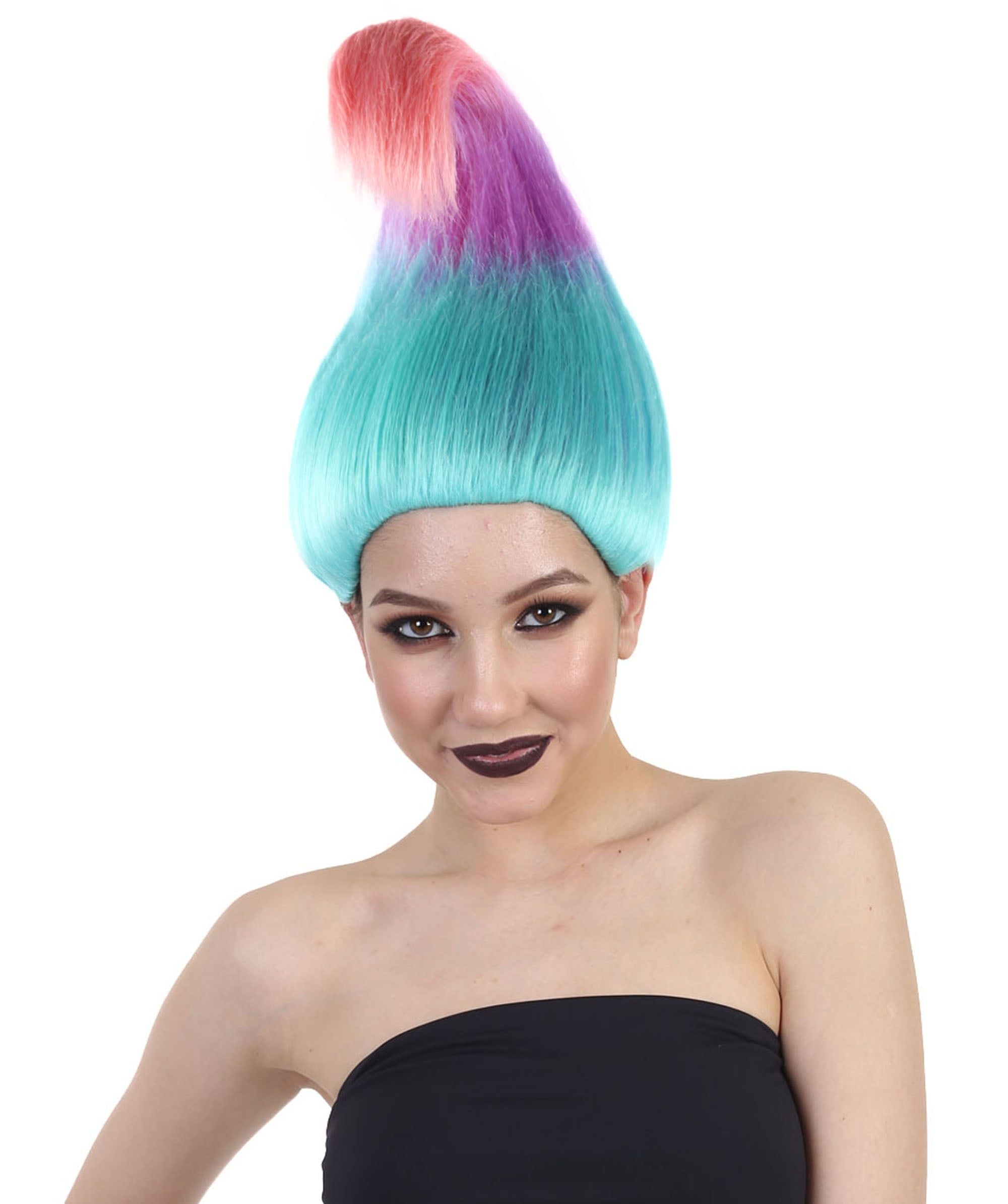 HPO Adult Unisex Tri Colors Straight Cosplay Halloween Troll Wig, Flame-Retardant Synthetic Fiber