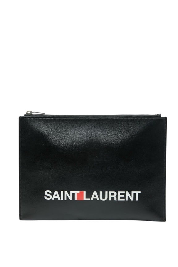 Pre-Owned Saint Laurent logo clutch bag/second bag in black and multicolored leather... (Good)