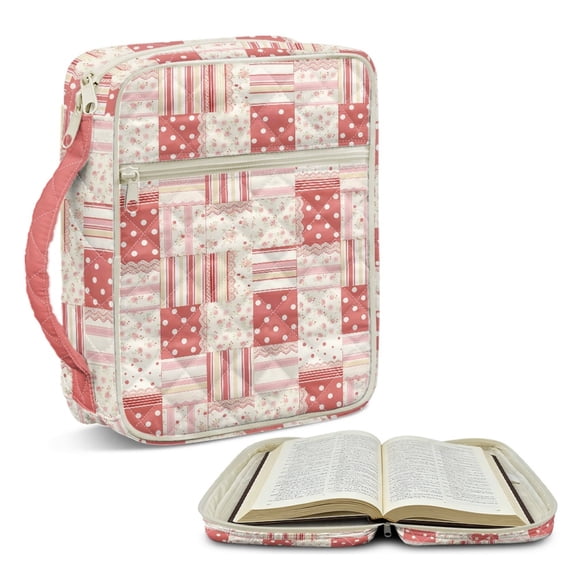 ZUXONGSY Pink Flower Print Quilted Bible Case for Women Large Bible Protective Carrier Sturdy Carrying Book Case with Handle Scripture Bag for Study