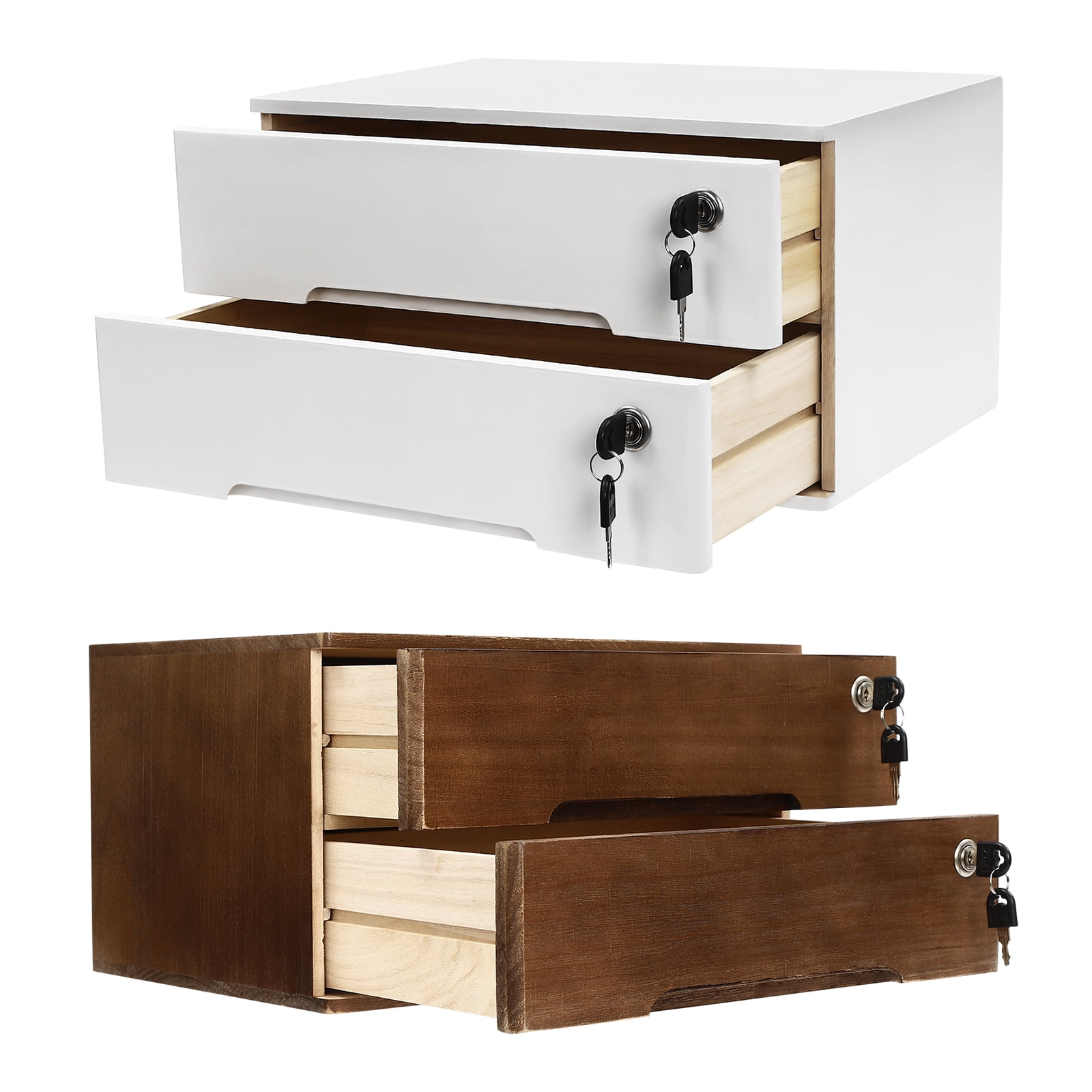 Wildnix Wooden Desktop Storage Box, 2-Drawer Organizer with Lock, Compact Design for Files, Keys, and Small Essentials for Home or Office Use