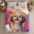 thumbnail image 5 of Vibrant Shih Tzu Pop Art Portrait, Playful Pet Portrait Pattern, Warm Flannel Blanket for Living Room and Reading Nook, Dog Lovers Friendship Gift, Pet Lover Home Decor, 5 of 9