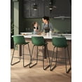 thumbnail image 3 of LainTene 26" Bar Stools Set of 3 – Faux Leather Counter Height Stools with Backrest & Footrest, Heavy-Duty Metal Frame for Kitchen, Bar, Living Room, Green, 3 of 7