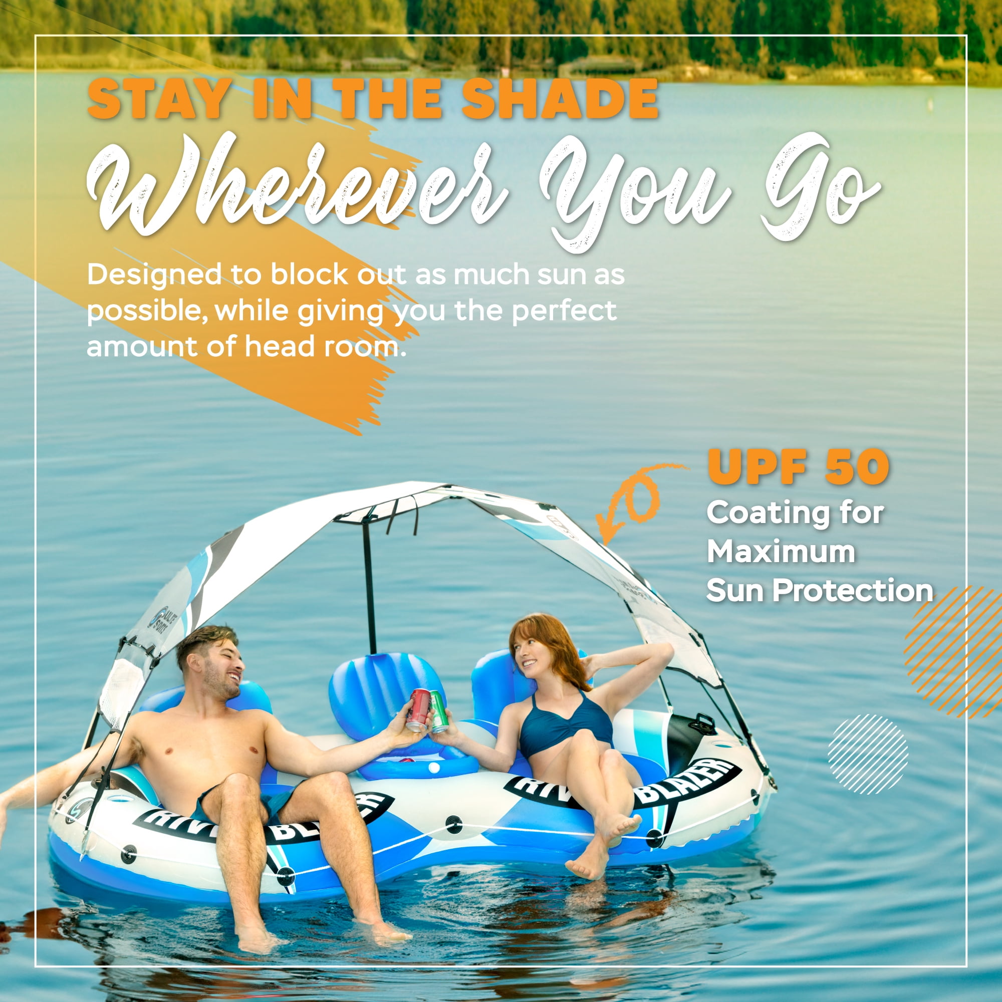Sunlite Sports Heavy Duty River Tube Pool Floats with Built-in Cooler & Detachable Canopy