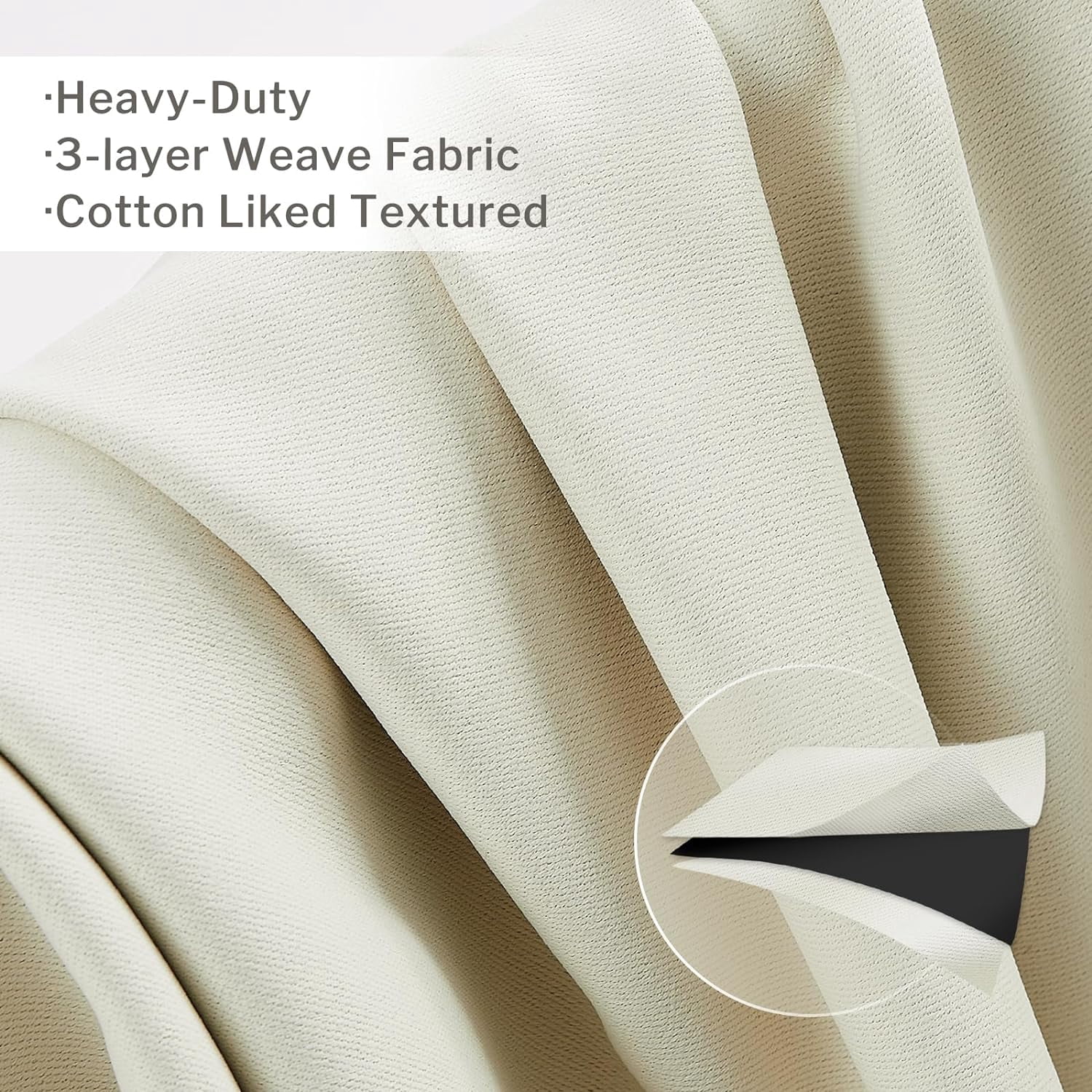 Blackout Curtains for Bedroom Cotton Cream Curtains 96 inch Length 2 Panels Set Grommet Window Curtains for Living Room Thermal Insulated Privacy Blackout Drapes (Beige, 52 x 96 Inch)