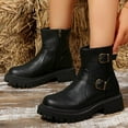 thumbnail image 3 of Oyedens Platform Combat Boots for Women Vintage Casual Leather Mid Calf Motorcyle Riding Boots, 3 of 6