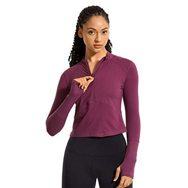 CRZ YOGA Women's Running Shirt Long Sleeve Shirt Half-Zip Workout Tops Crop  Athletic - Walmart.com