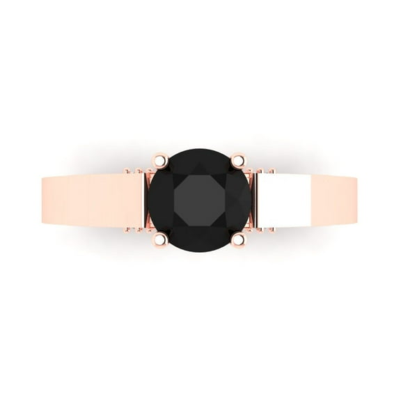 Solitaire with Accents Engagement Ring for Women - 1.06ct Natural Onyx in 18K Rose Gold Promise Ring