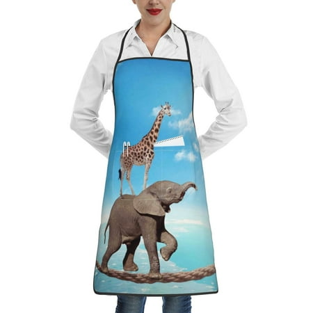 

Rocae Elephant Giraffe for Kitchen Aprons for Women Adjustable Cooking Kitchen Chef Apron for Men with Pockets