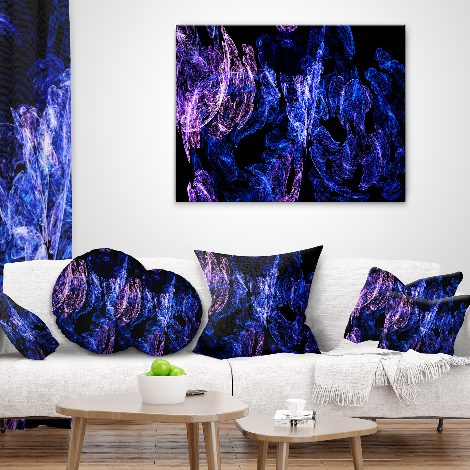 Designart Dark Blue Fractal Desktop - Abstract Throw Pillow - 18x18