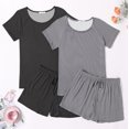 thumbnail image 2 of Ensemble de Pyjama 2 Pcs pour Femmes Manches Courtes Vêtements de Nuit Doux Col Rond Ensemble de Shorts Imprimés avec Poches P-TTG, 2 of 5