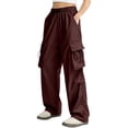 thumbnail image 5 of Cargo Pants for Girls Baggy Y2K Parachute Pants with Pockets Elastic Waist Wide Leg Casual Streetwear, M, 5 of 6