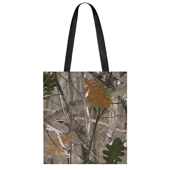 Full Print Handbag 13.8×15.7in Lightweight Large Capacity Design Can Be Reused For Daily Shopping Realistic Forests Camouflage Pattern Tree