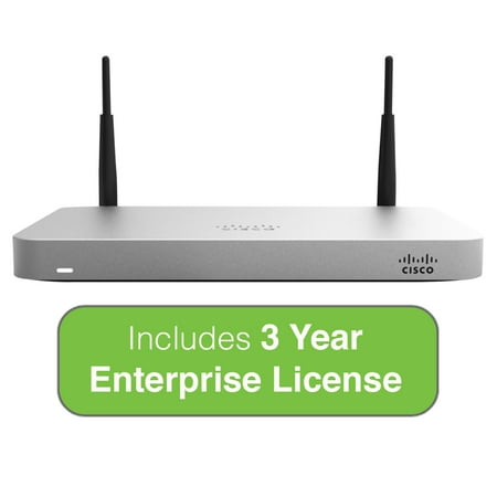 - Cisco Meraki MX64W Wireless Firewall Security Appliance Bundle, 200Mbps FW, 5xGbE Ports - Includes 3 Years Enterprise License