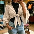thumbnail image 2 of Cmfcve Women's Tie Front Crop Cardigans Long Bell Sleeve Cotton Linen Shrugs Casual Summer Beach Cover Ups, 2 of 7