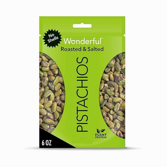 Wonderful Pistachios No Shells, Roasted & Salted Nuts, 6 Ounce Resealable Bag, Protein Snacks, Gluten Free, Healthy Snacks for Adults ( Pack of 2 )