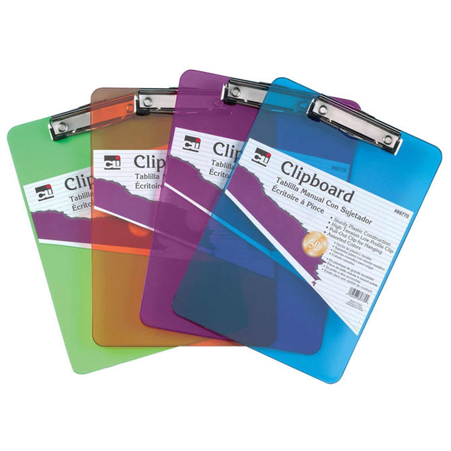 Charles Leonard Plastic Clipboards Assorted Colors Pack of 12 (CHL89770CD)