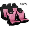 thumbnail image 4 of 9PCS Universal Car Seat Covers Full Set Protector Cushion Front Rear 3D Butterfly Embroidery Pattern, Pink, 4 of 11