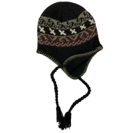 Wool Trapper - Mens Black & Red Eco Raggs Peruvian Style Wool Blend Trapper Hat Fleece Lined