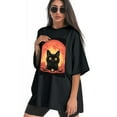 thumbnail image 3 of Plus Size Shirt for Women Black Tops for Women Oversized Short Sleeves Shirt for Women Retro Black Cat T Shirt Crewneck Shirt for Women XL, 3 of 5