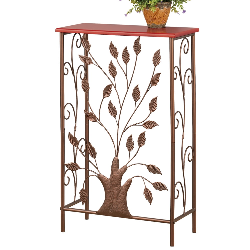 Iron Tree Scroll Brown Wood Top Small Entryway Table For Hallway Iron Tree Scroll Brown Wood Top Small Entryway Table For Hallway Foyer Mudroom Com