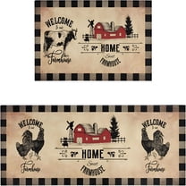 AUQ Farmhouse Kitchen Rugs Sets of 2 Brown Country Rustic Rooster Cow Kitchen Rug Washable Non-Slip Kitchen Floor Mats for in Front of Sink Farmhouse Kitchen Decor