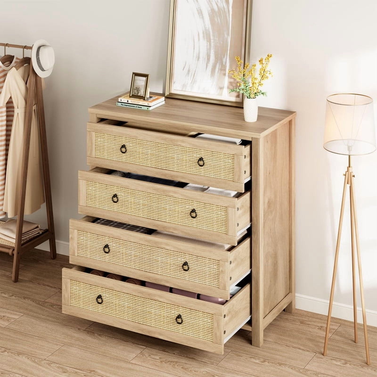 TROPOW 4 Drawer Dresser for Bedroom, Chest of Drawers, Modern Clothes Storage Cabinet & Wood Vertical Drawer Organizer for Living Room, Hallway, Nursery, Brown