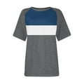 thumbnail image 4 of XIAfhje Womens Summer Tops Casual Loose Patchwork Round Neck Plunge Short Sleeve T-Shirt Top Color Block Splicing Soft Comfy Shirt, 4 of 5