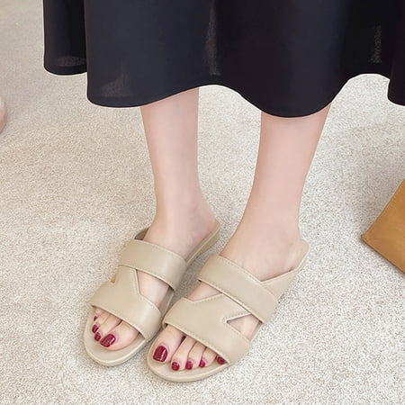 

PEASKJP Women s Platform Summer Women Slippers Round Toe Wedge Heel Colorful Flowers Open Toe Slippers Thong Strappy Summer Shoes Khaki 7.5