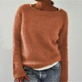 thumbnail image 2 of UJNDER Women's Knitted Sweater Long Sleeve Boat Neck Retro Lightweight Pullover Top for Casual Fall Winter Orange XL, 2 of 5