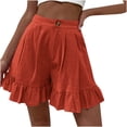 thumbnail image 2 of QLEICOM Womens Athletic Shorts, Plus Size Shorts, Solid Casual Wide Leg Ruffle Loose High Waist Shorts Pants Yoga Shorts, Running Shorts, Comfy Beach Shorts, Cycling Shorts Watermelon Red Size 12, 2 of 6