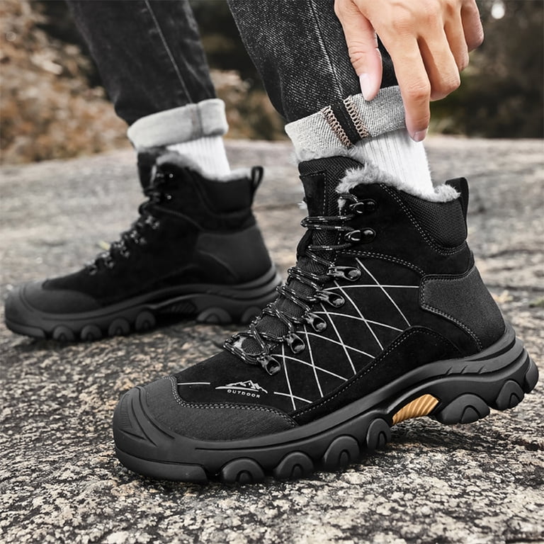 Mens Snow Boots Waterproof Rubber Non-Slip Sole Winter Warm 