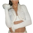 thumbnail image 6 of Hxshgdsn Women Long Sleeve Cardigan Deep V Neck Tie Up Solid Crop Knitted Sweaters Tops With Fur Trim White L, 6 of 7