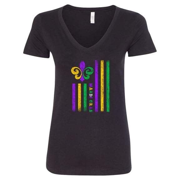 Inktastic Mardi Gras Flag Women's V-Neck T-Shirt