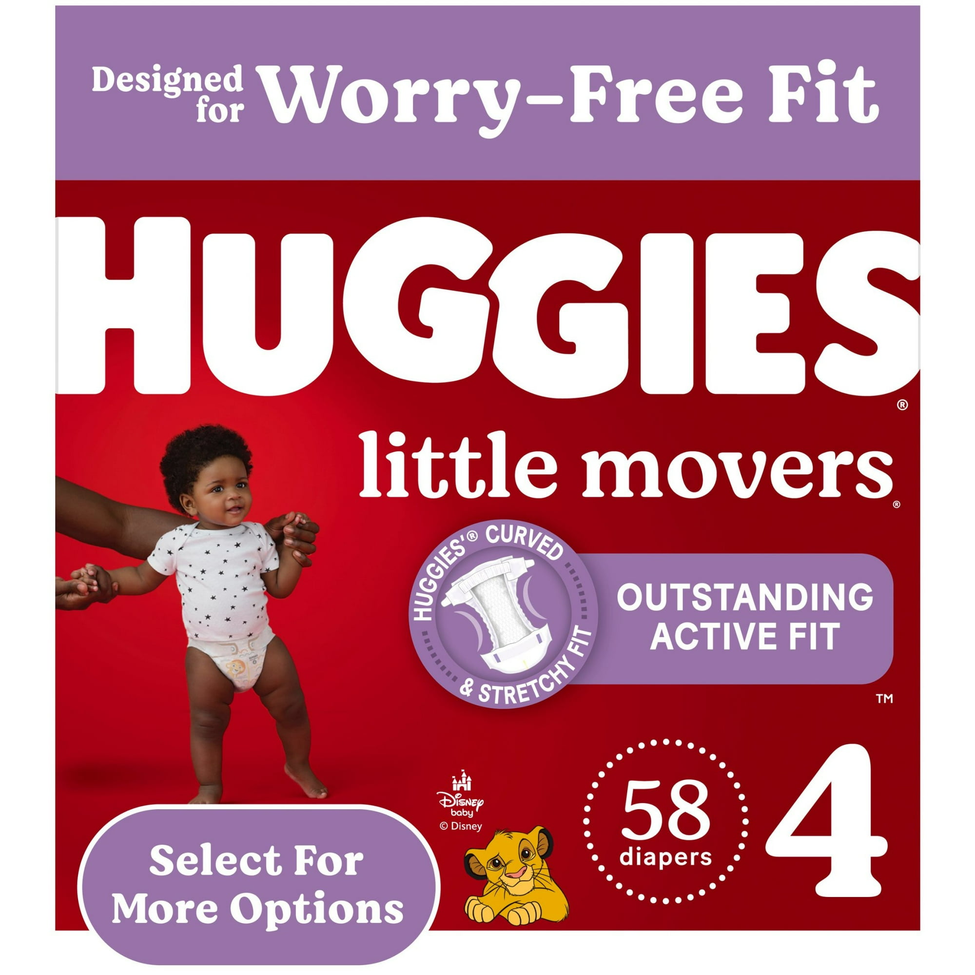 Huggies Little Movers Baby Diapers, Size 4 (22-37 lbs), 58 Ct (Select for More)