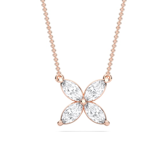 KEEVA JEWELS 0.70 Carat Floral Butterfly-Inspired Marquise Shape Moissanite Pendant Necklace for Women,18 Inches Chain, Made in Rose Gold Plated Silver.