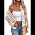 thumbnail image 3 of Chaqueta de Mujer con Encaje en Contraste y Cremallera, Larga Raglán, para Otoño Albaricoque M, 3 of 10