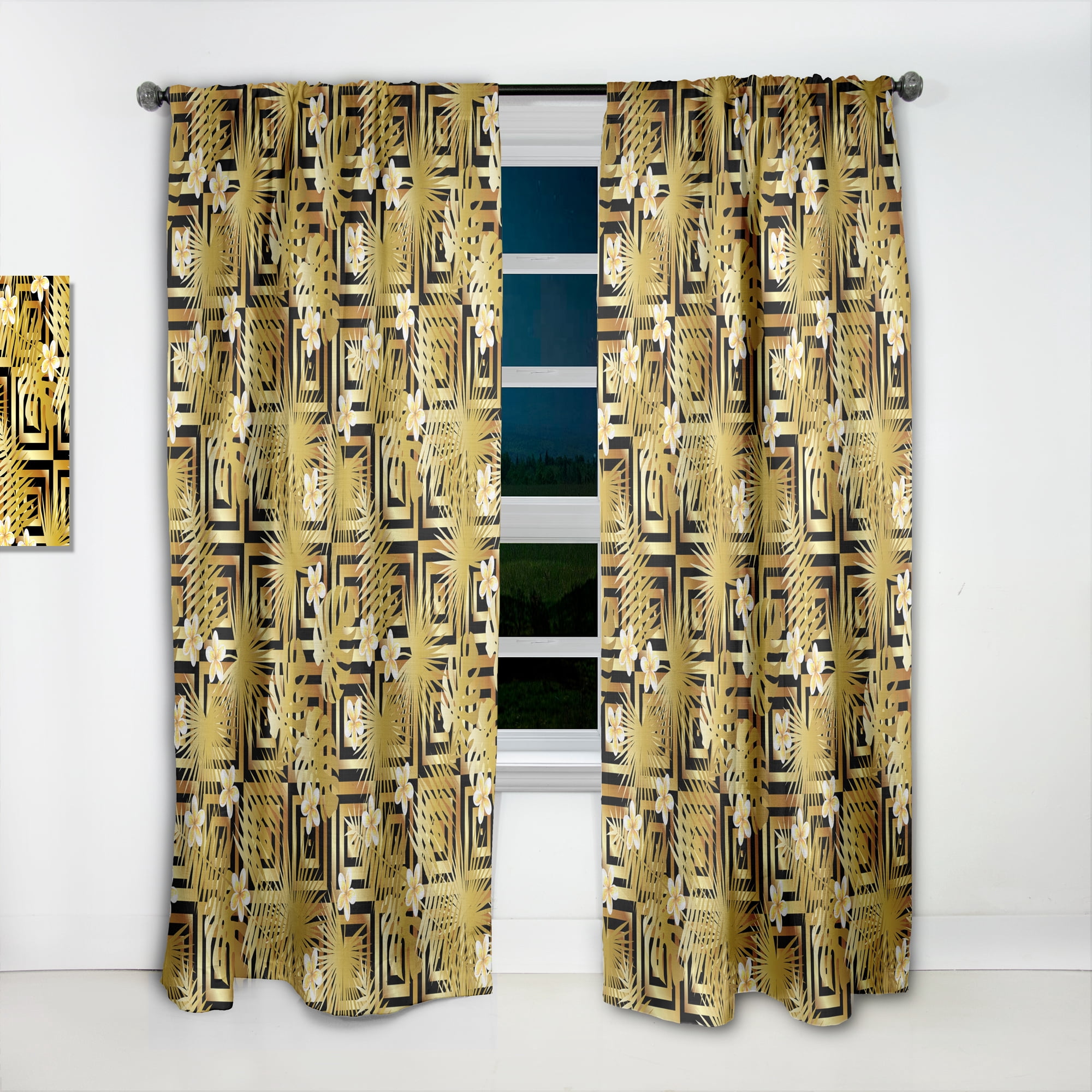 Designart 'Gold Modern Luxury Pattern' Mid-Century Modern Curtain Panel